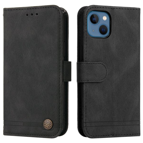 Tree Pattern For iPhone 13 mini 5.4 inch Metal Button Decor Stand Wallet PU Leather Phone Case Cover For Cheap