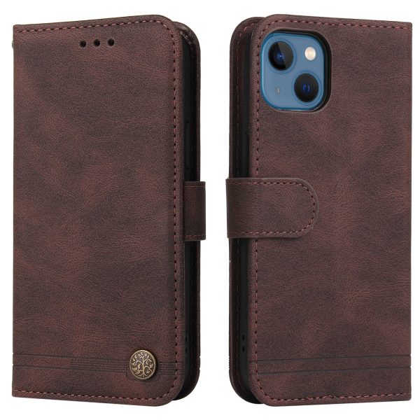 Tree Pattern For iPhone 13 mini 5.4 inch Metal Button Decor Stand Wallet PU Leather Phone Case Cover For Cheap