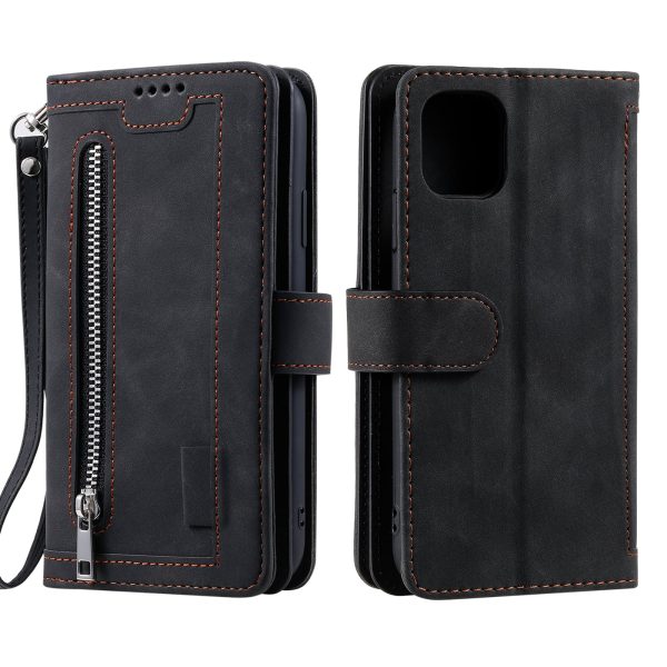 9 Card Slots Design Leather Wallet Stand Phone Case Shell with Wrist Strap for iPhone 13 mini 5.4 inch Online