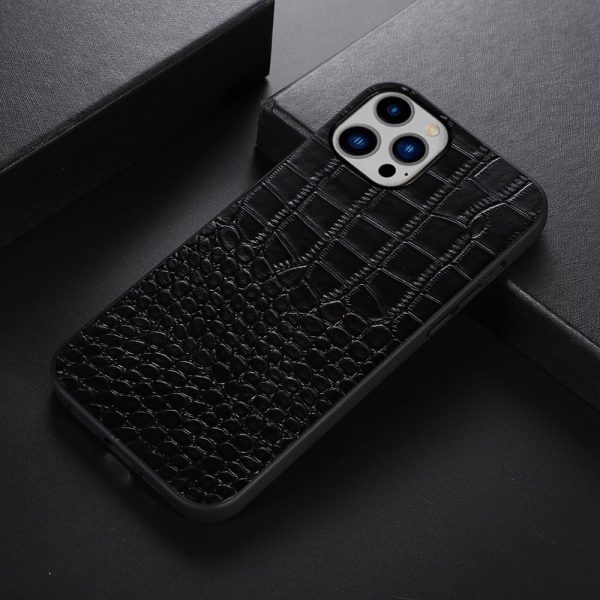 For iPhone 14 Plus 6.7 inch Anti-fall Crocodile Texture Phone Case Scratch Resistant Well Protection Phone Cover Genuine Cowhide Leather Coated PC+TPU Shell on Sale