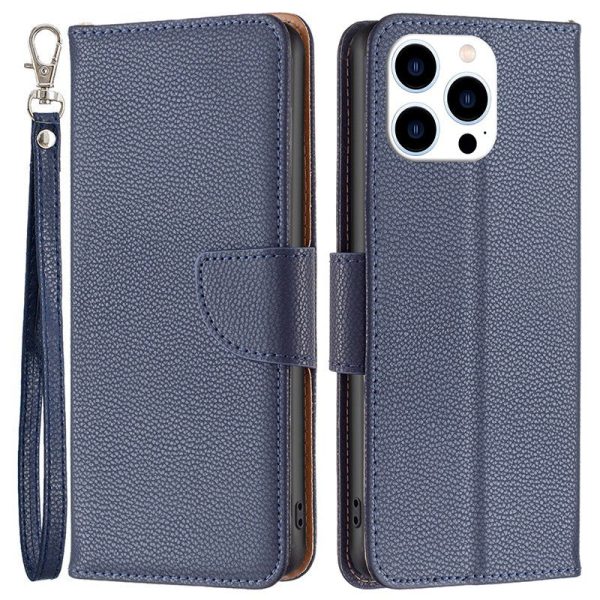 BF Leather Case Series-3 for iPhone 14 Pro 6.1 inch Wear-resistant Anti-fall Solid Color Litchi Texture PU Leather Full Covering Cellphone Case Stand Wallet with Strap Online