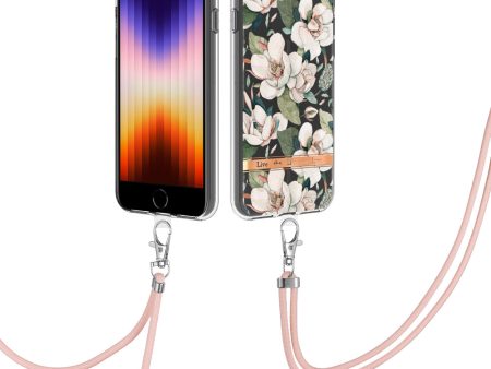 YB IMD-11 Series Phone Case for iPhone SE (2020) SE (2022) 7 8 4.7 inch, Soft TPU IML IMD Flower Pattern Electroplating Shell with Lanyard Online now