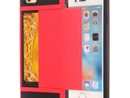 PC & TPU Dual Layer Scratch-proof Slide Card Holder Case for iPhone SE (2020) SE (2022) 8 7 4.7 inch- Red on Sale