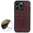 For iPhone 14 Pro 6.1 inch Retro Anti-fall Crocodile Texture Phone Case Genuine Leather Coated PC + TPU Protective Scratch Resistant Back Shell Online now