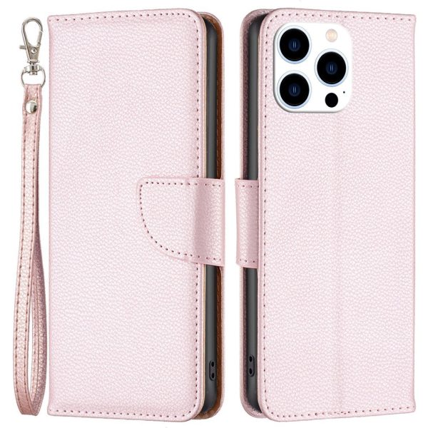 BF Leather Case Series-3 for iPhone 14 Pro 6.1 inch Wear-resistant Anti-fall Solid Color Litchi Texture PU Leather Full Covering Cellphone Case Stand Wallet with Strap Online