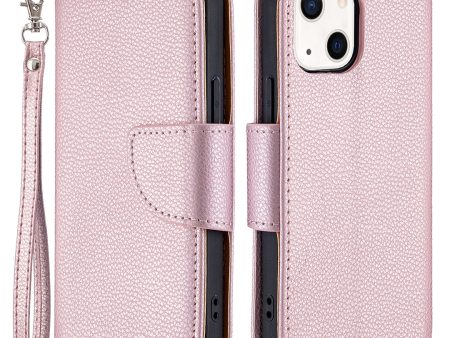 Full Protection PU Leather Cover Litchi Texture Phone Case with Wallet Stand Design for iPhone 13 mini 5.4 inch on Sale