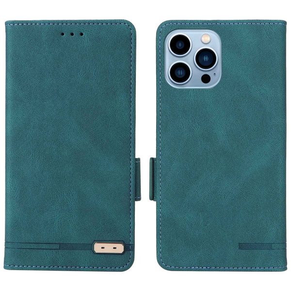 For iPhone 14 Pro 6.1 inch PU Leather Shockproof Hardware Design Phone Case Wallet Stand Anti-scratch Folio Flip Cover Supply