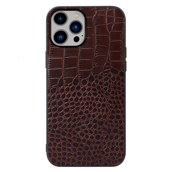 For iPhone 14 Plus 6.7 inch Anti-fall Crocodile Texture Phone Case Scratch Resistant Well Protection Phone Cover Genuine Cowhide Leather Coated PC+TPU Shell on Sale