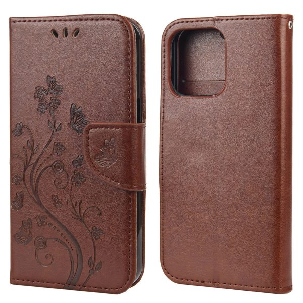 All-round protective Butterfly Flower Imprint Leather Wallet Phone Stand Case for iPhone 13 Pro 6.1 inch Cheap