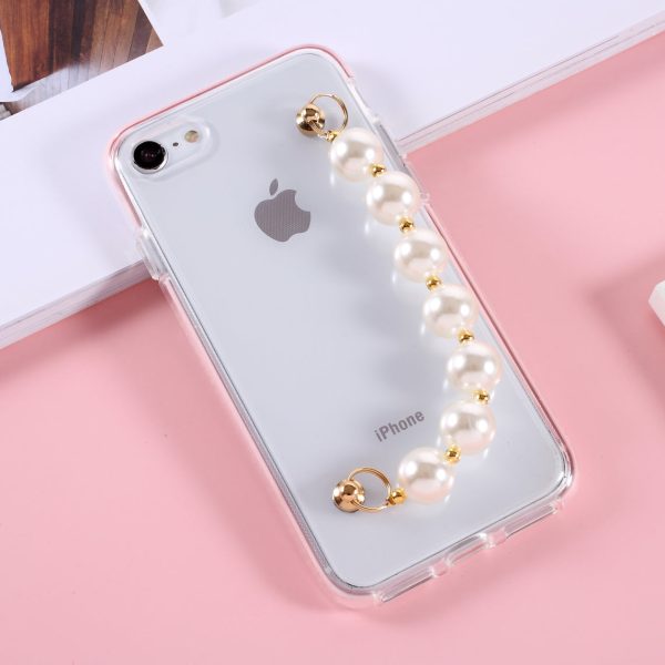 Anti-Drop Bi-color TPU Phone Case with Pearl Hand Strap for iPhone 7 4.7 inch 8 4.7 inch SE (2020) SE (2022) Discount