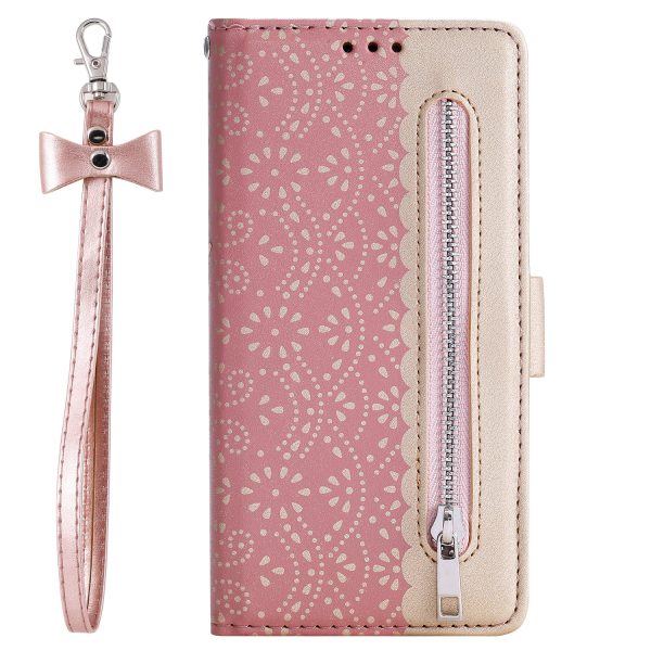 Lace Flower Zipper Leather Wallet Phone Cover for iPhone XR Fashion