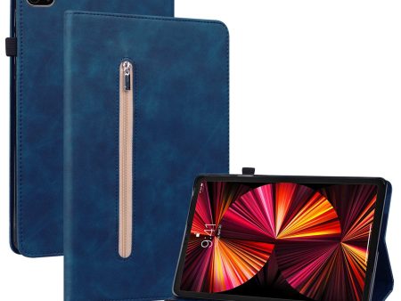 For iPad Pro 12.9-inch (2020) (2021) Solid Color Tablet Case with Zipper Pocket Shockproof PU Leather Tablet Protective Cover Wallet Design Stand Reinforced Covering Shell Hot on Sale