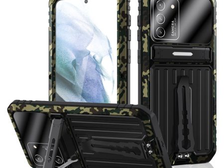 Military Grade Shockproof TPU + Metal Kickstand Hybrid Phone Case Cover with Tempered Glass Screen Protector for Samsung Galaxy S21 4G 5G Online Sale