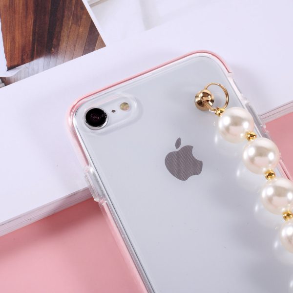 Anti-Drop Bi-color TPU Phone Case with Pearl Hand Strap for iPhone 7 4.7 inch 8 4.7 inch SE (2020) SE (2022) Discount