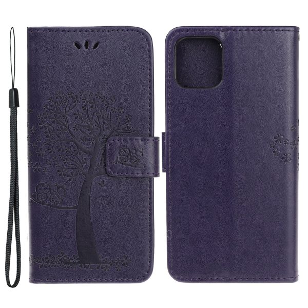 Wallet Stand Leather Case with Owl and Tree Imprinted for iPhone 13 mini 5.4 inch For Cheap