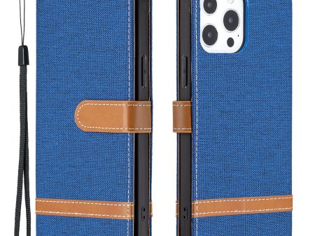 Color Splicing Jeans Cloth Coated PU Leather Phone Case Cover with Wallet Stand for iPhone 13 Pro Online now