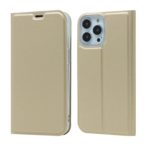 All-around Protection Auto-absorbed Fashion Solid Color Card Slot Shockproof Leather Phone Cover Case with Stand for iPhone 13 Pro 6.1 inch Supply