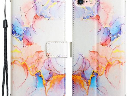 YB Pattern Printing Series-5 for iPhone SE (2022) SE (2020) 8 7 4.7 inch Marble Pattern Wallet Cover PU Leather Stand Function Protective Phone Case with Strap For Discount