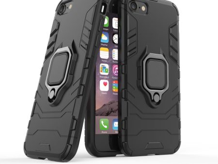 Finger Ring Kickstand PC + TPU Combo Phone Case for iPhone 8 7 SE (2022) SE (2020)- Black For Sale