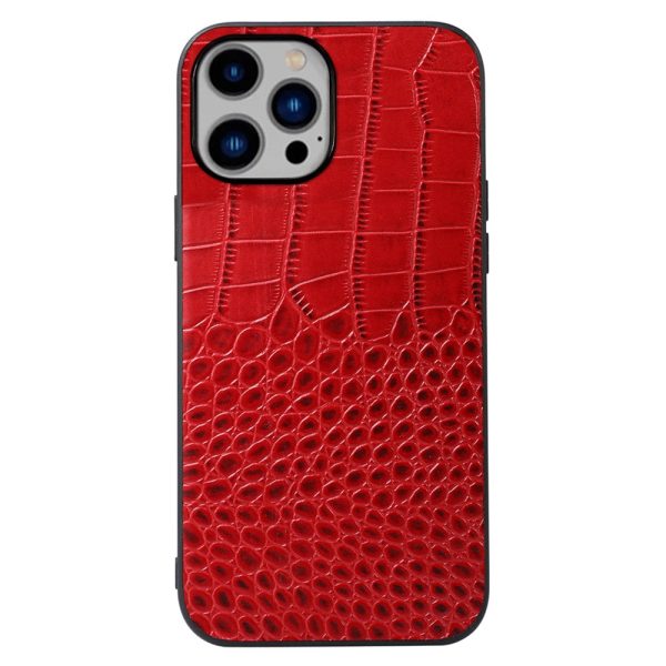 For iPhone 14 Plus 6.7 inch Anti-fall Crocodile Texture Phone Case Scratch Resistant Well Protection Phone Cover Genuine Cowhide Leather Coated PC+TPU Shell on Sale