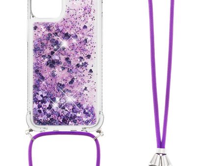 Anti-fall Quicksand Shiny Glitter Mobile Phone TPU Cover with Lanyard for iPhone 13 mini 5.4 inch Fashion