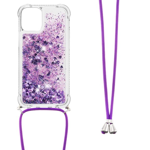 Anti-fall Quicksand Shiny Glitter Mobile Phone TPU Cover with Lanyard for iPhone 13 mini 5.4 inch Fashion