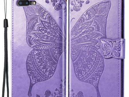 For iPhone 7 Plus   8 Plus 5.5 inch Butterfly Flower Pattern Imprinted PU Leather Magnetic Flip Cover Viewing Stand Hand Strap Wallet Purse Case with Strap Discount