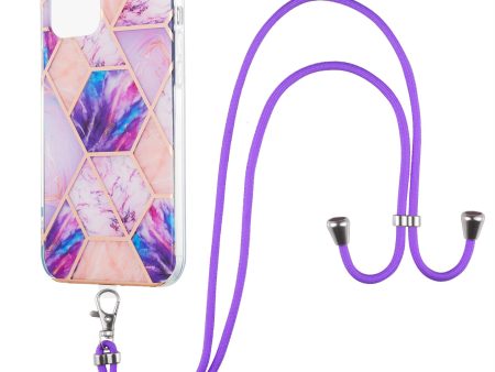 2.0mm Slim Marble Splicing Pattern Double-sided IMD Electroplating Flexible TPU Case with Lanyard for iPhone 13 6.1 inch on Sale