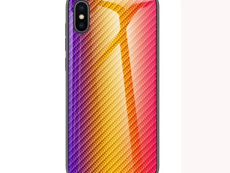 Carbon Fiber Texture Tempered Glass + PC + TPU Hybrid Phone Case for iPhone XS   iPhone X For Discount