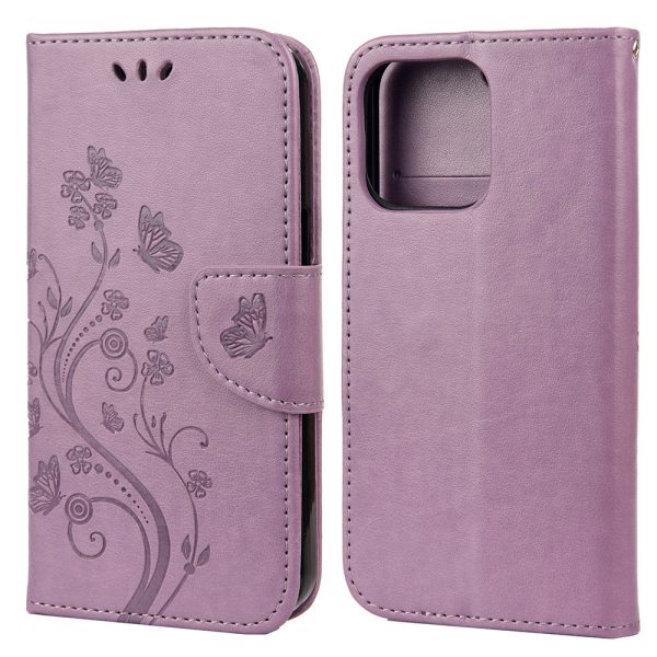 All-round protective Butterfly Flower Imprint Leather Wallet Phone Stand Case for iPhone 13 Pro 6.1 inch Cheap