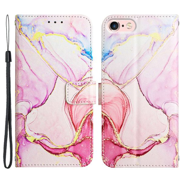 YB Pattern Printing Series-5 for iPhone SE (2022) SE (2020) 8 7 4.7 inch Marble Pattern Wallet Cover PU Leather Stand Function Protective Phone Case with Strap For Discount