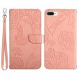 For iPhone 8 Plus 7 Plus 5.5 inch Skin-touch Feeling PU Leather Cell Phone Case Bag Butterfly Flower Pattern Imprinted Flip Wallet Phone Cover with Wrist Strap For Cheap