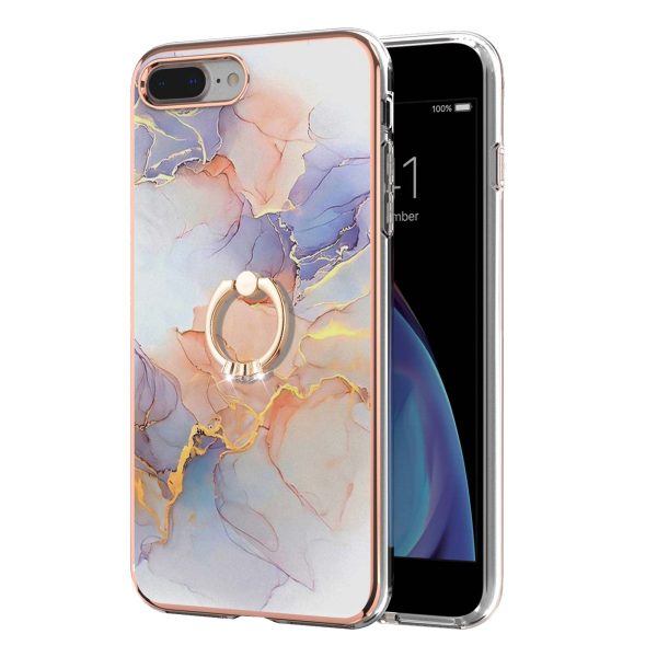 Marble Pattern Flexible Bumper TPU Anti-Yellow IMD Slim Phone Case with Ring Kickstand for iPhone 7 Plus   8 Plus 5.5 inch Fashion