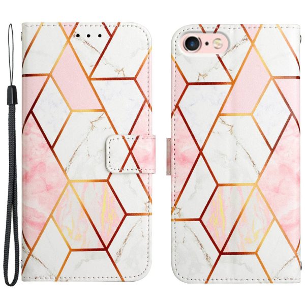 YB Pattern Printing Series-5 for iPhone SE (2022) SE (2020) 8 7 4.7 inch Marble Pattern Wallet Cover PU Leather Stand Function Protective Phone Case with Strap For Discount